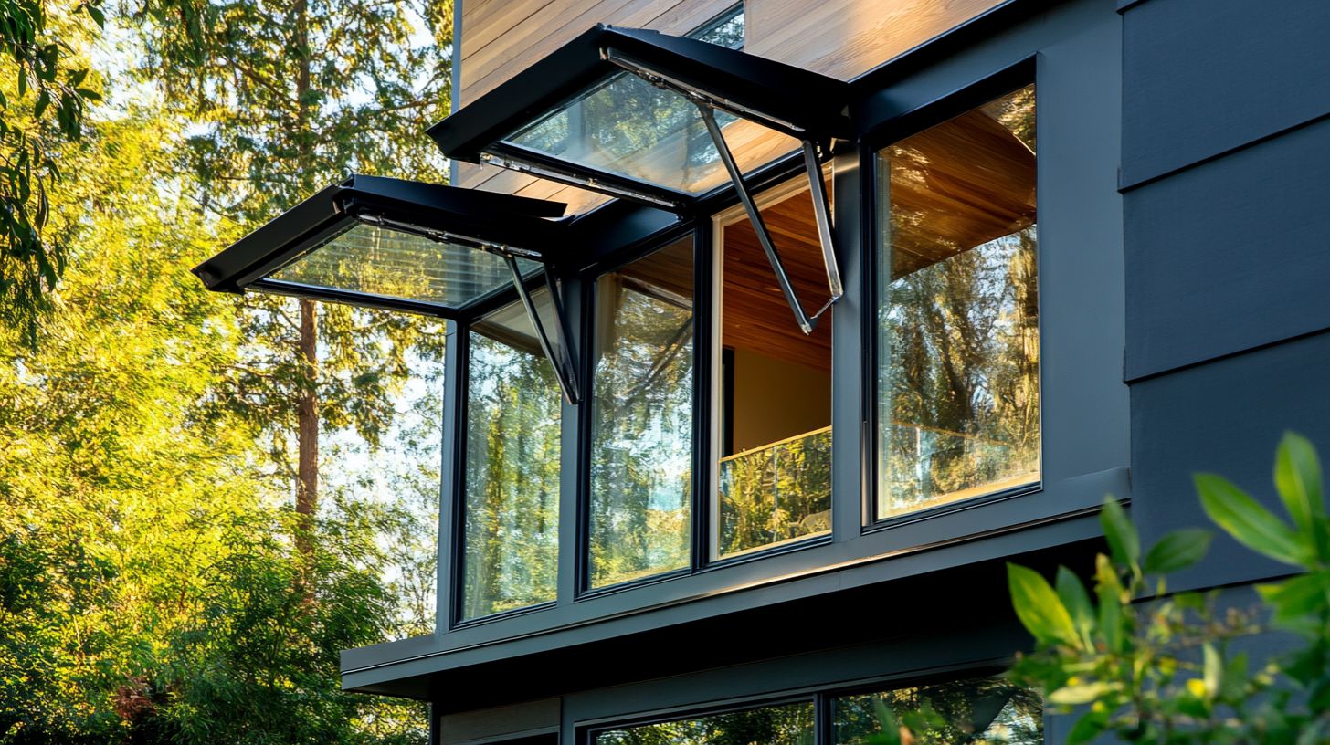 awning windows with a black frame