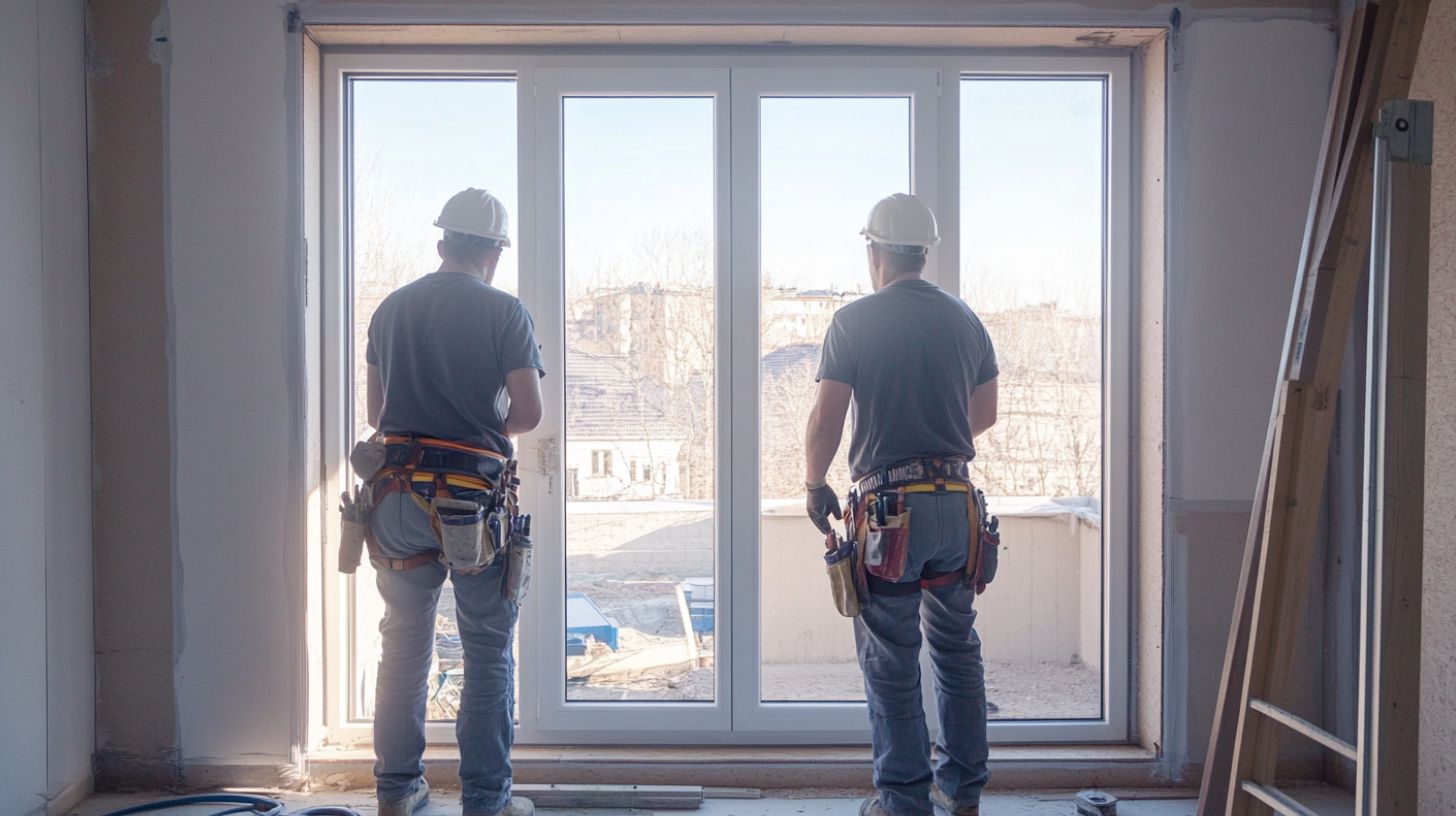 two experts installing triple glazed doors
