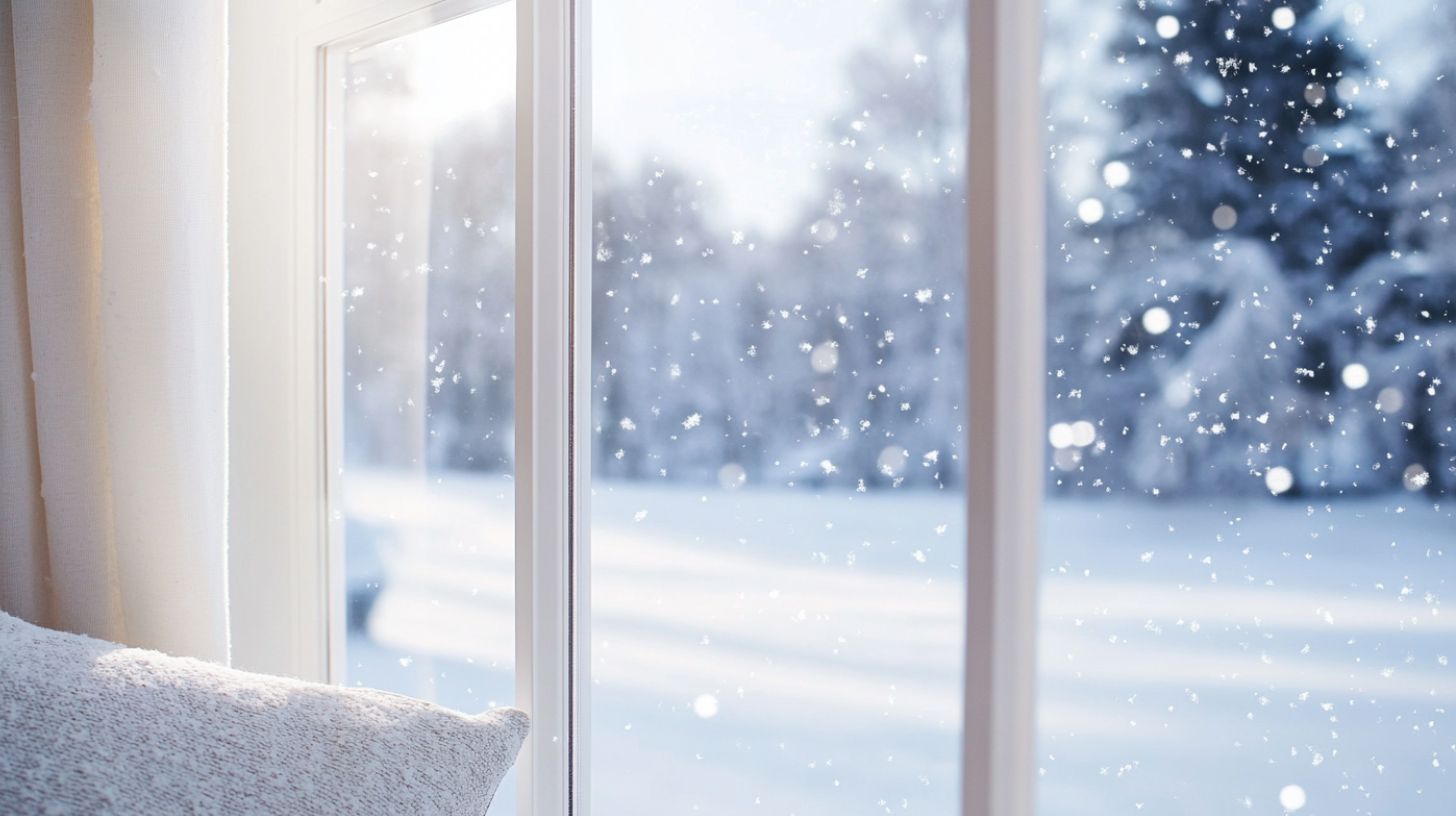 the view of snowfall from a triple glazed window