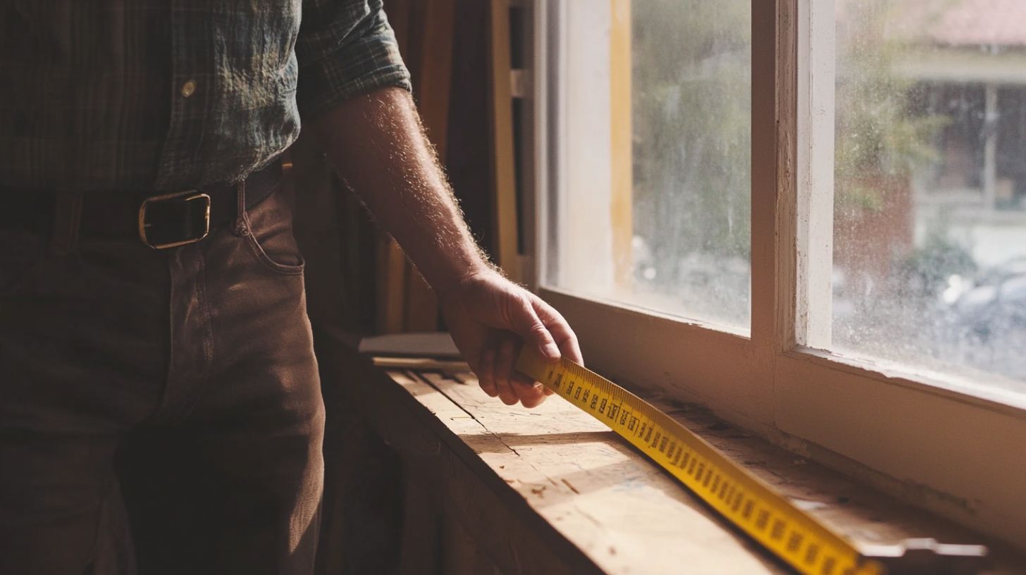 a person measuring window glass