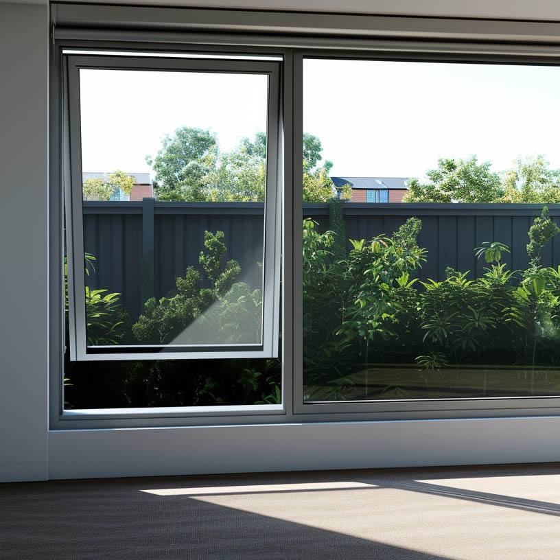 awning window looking onto backyard