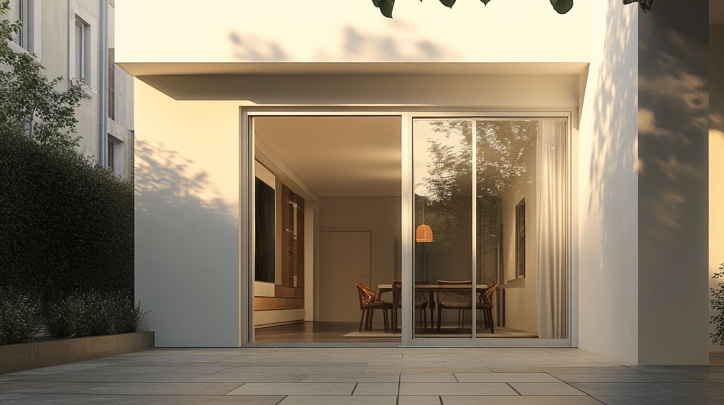 an exterior shot of sliding doors in a modern home