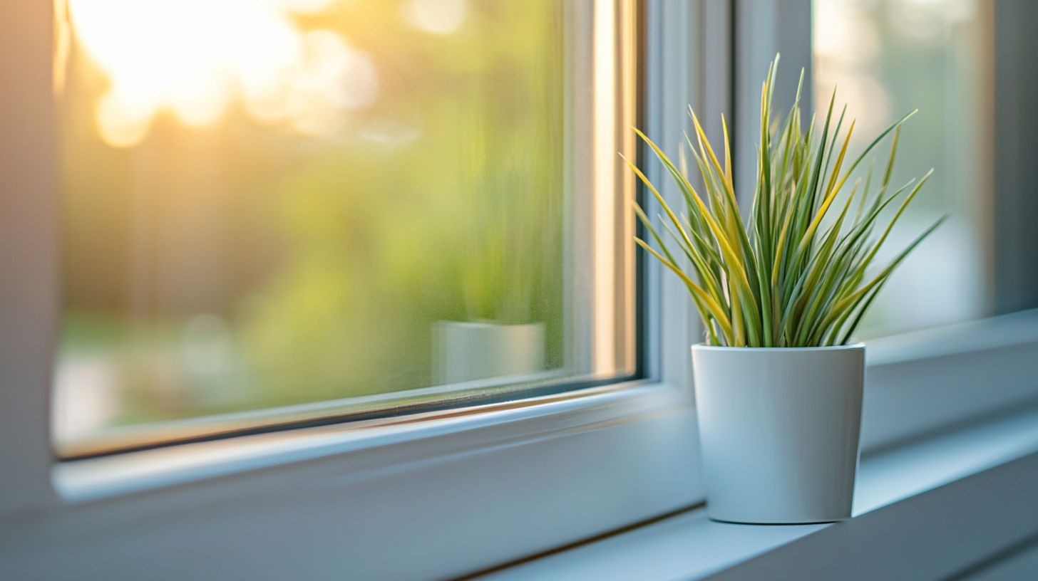 a plant in front of a double glazed window
